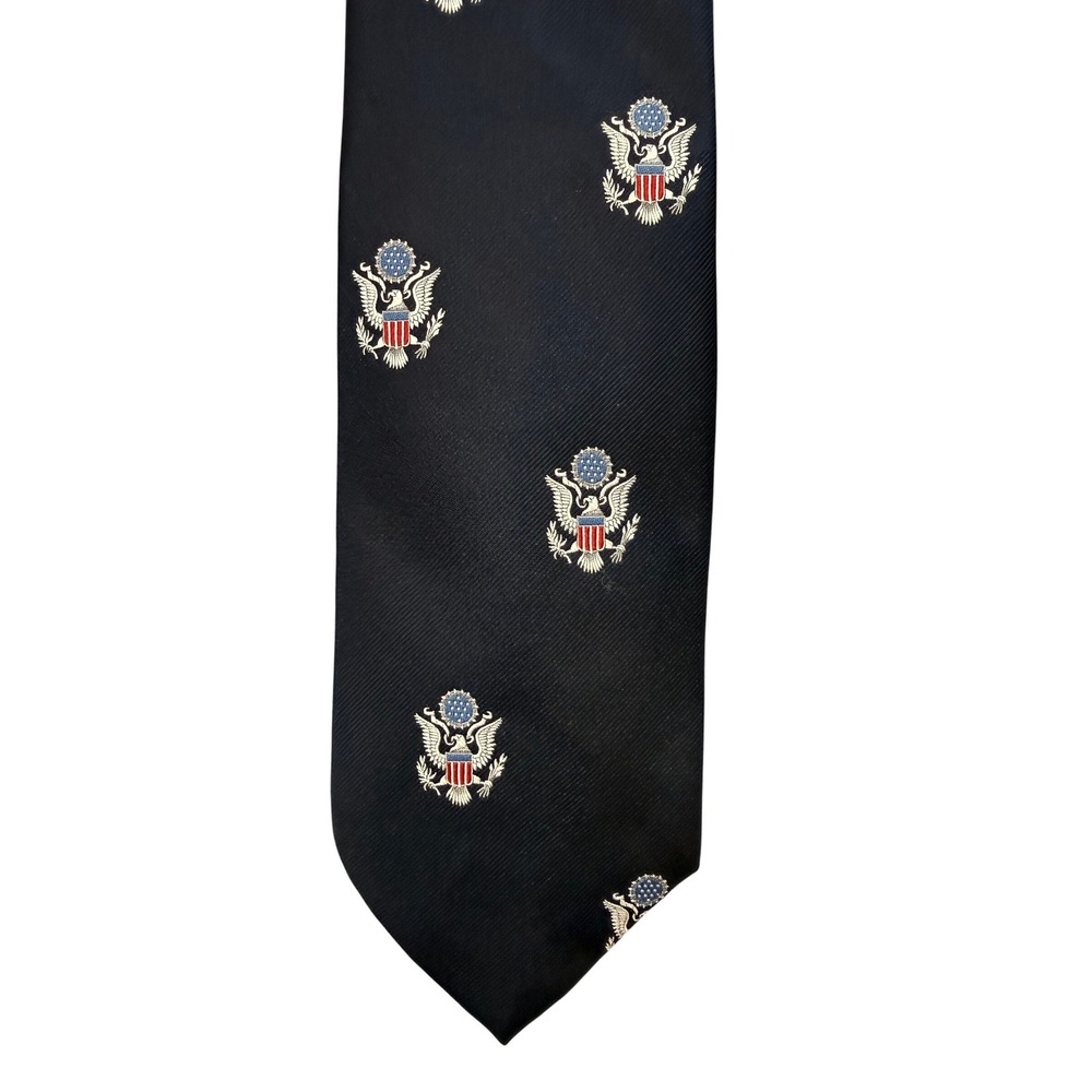 VTG Brittania Navy Blue Great Seal United States Embroidered Tie USA July 4 Neck